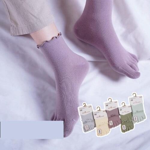 Crew 5 Finger Socks Women Versatile Solid Color Strip Pile Five Toe Socks Japanese Style Medium Tube Female Socks