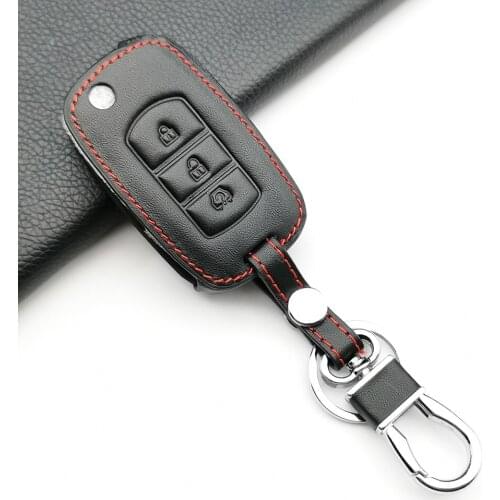 New Style High Quality Leather Car Key Cover Case for Dongfeng 580 F507 3 Buttons Folding Remote Wallet Chain Protect Shell