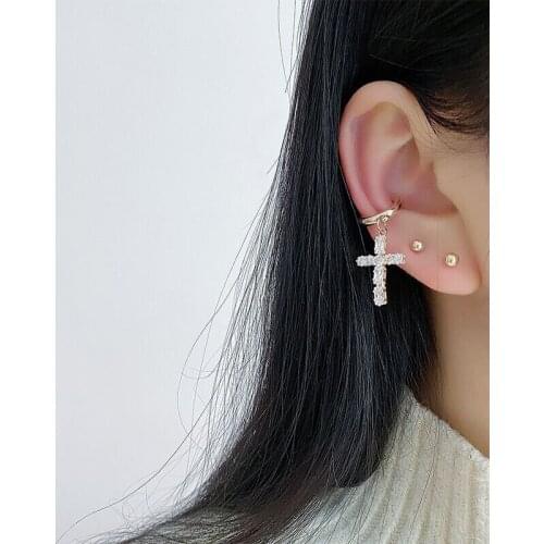 Huge Bud AAA Cubic Zircon Cross Earcuff Pendant Earrings for Women Girl No Pierced Ear Clip Fashion Jewelry Kpop Ear Cuff Party