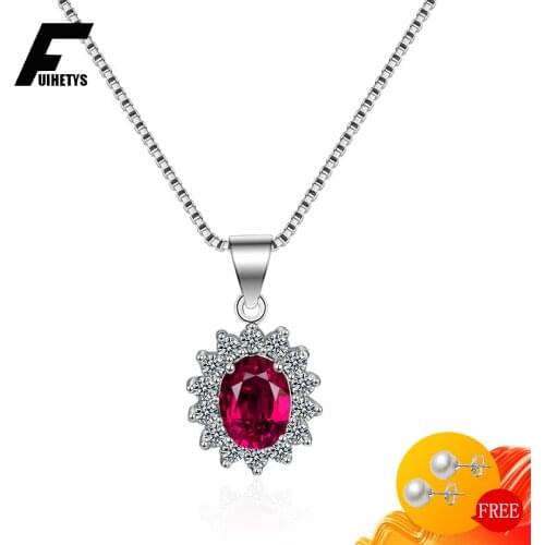 BaliJelry Classic Women Necklace 925 Silver Jewelry Oval Ruby Sapphire Gemstone Pendant Accessories for Wedding Engagement Party