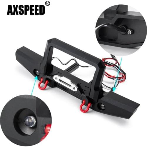 AXSPEED Metal Anti Collision Front Bumper with LED Light Tow Hook for Traxxas TRX-4 TRX4 1/10 RC Crawler Car Parts Accessories