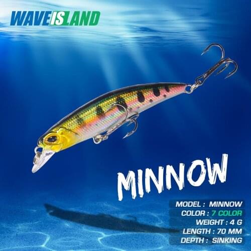 WAVEISLAND New Hot Bait Baits Hard Minnow Winter Fishing Lure 7cm 4G slow Sinking Saltwater Lures For Black Bass Fish