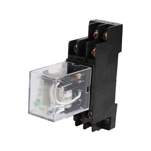 DC12V Coil Voltage DPDT Electromagnetic Power Relay w 35mm Din Rail Socket