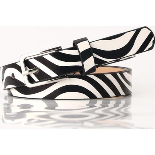 Designer Leopard Print Cow Pattern Belt for Women Black White 1.8cm Narrow Thin Leather Zebra Striped Waist Belts Female