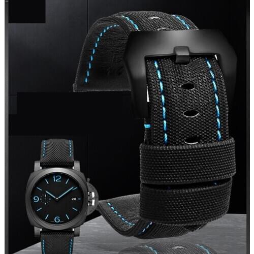 22mm 24mm 26mm Leather Sportech Watchband Suitable for LUMINOR PAM01661 Black Blue Marina Watch Strap Accessories Bracelets