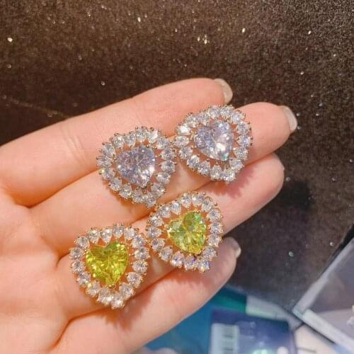 20mm Luxury Heart Shape Full Mirco Paved Micro Zirconia Women Bridal Dress Wedding Everyday Stud Earrings Fashion Jewelry E8015