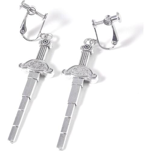 Anime Shaman King Cosplay Earrings Yoh Asakura Tao Ren Sword Drop Earrings for Women Men Ear Clip Jewelry Props