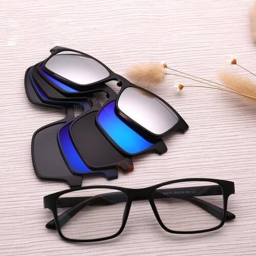 Polarized Clip On Sunglasses Men Women 5 In 1 Magnetic Clip Sun Glasses UV400 TR90 Square Optical Prescription Eyeglasses Frame