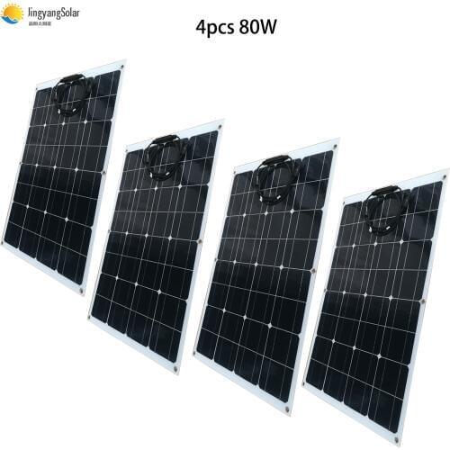 Solar Panel 80w Semi Flexible Monocrystalline Cell 320w Power Bank 12V 24V Battery Charger Energy System