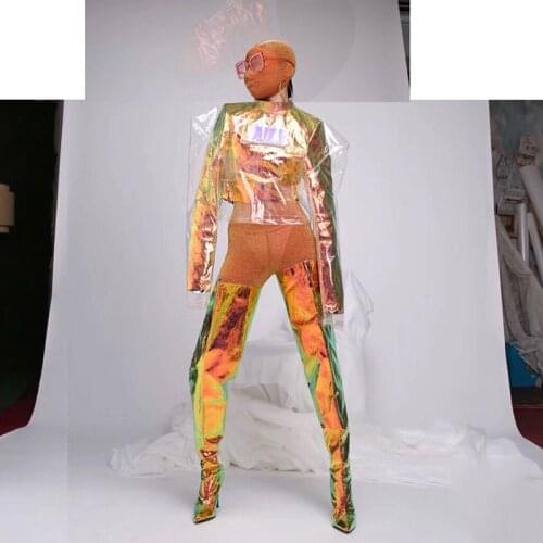 Gogo Dancer Costume Gogo Boots Adult Drag Queen Costumes Pole Dance Set Holographic Outfit DJ Clubwear Festival Clothing DL7722