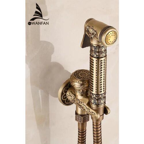 Top Wall Mounted Bathroom Baroque Toilet Spray Gun Outdoor Antique Brass Women Wash Device Sprayer Faucet Free Shipping 8892