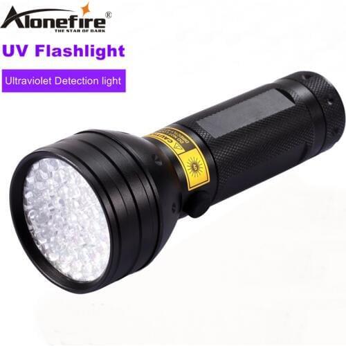 ALONEFIRE 51 LED UV Light 395nm Fishing High power UV Flashlight Cat Dog pet urine Money Scorpion Detection Torch Lamp AAbattery