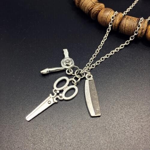 2020 Vintage Jewelry Necklace Tools-Hair Dryer/Scissor/Comb/Mirror Pendants Necklace Barber-Shop Hair-Dresser Present Necklace