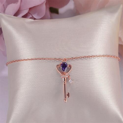 Bracelets for Women Fine Jewelry Solid 925 Silver Natural Amethyst Crown Key to Heart Rose Gold Plated Gemstone Bangle CCHI024