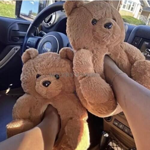 Womens Teddy Cear Fluffy Slippers Ladies Cartoon Bear Furry Cotton Shoes Female House Warm Fur Shoes Cute Pluse Slides