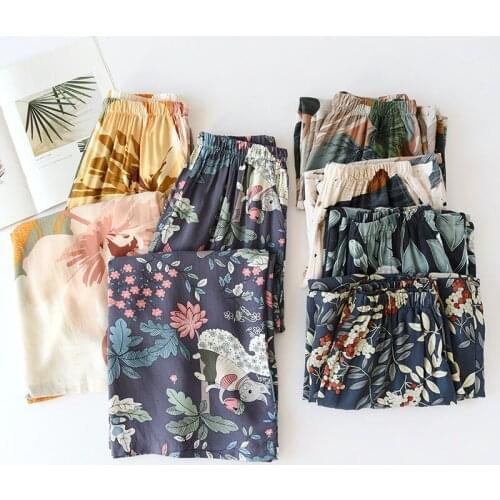 2021 Summer Sleep Bottoms for Women Viscose Print Loose Calf-Length Pants Elastic Waist Sleeping Shorts Thin Lounge 18 Colors