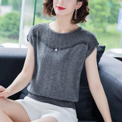 Glitter O neck knit oversize sweater Shinny Chic Women Sweaters And Pullovers Summer thin bling Lurex slim baisc sweater 2021