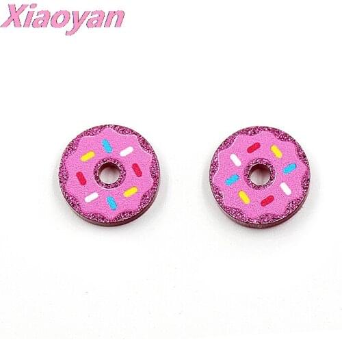 10pcs /lot) PR1036-15mm Acrylic Donut Jewelry Accessories Laser Cut Fruit Pink Glitter Acrylic Party DIY