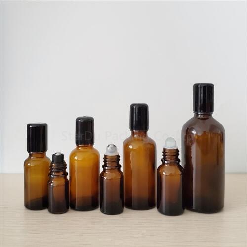 120pcs 5ml 10ml 15ml 20ml 30ml 50ml 100ml Amber Roll On Bottle for Essential Oils Refillable Perfume Bottle Deodorant Containers