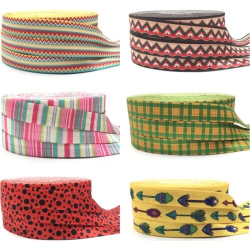 16mm Polka Dot Stripe Print Arrow Fold over Elastic Band Sewing Tape Handmade Crafts Accessories DIY Baby Headband Hair Ties
