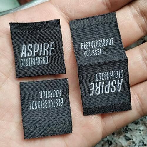 2000pcs Custom Grey letters damask polyester cloth woven label center fold clothing tags 2.5 * 5.5 cm