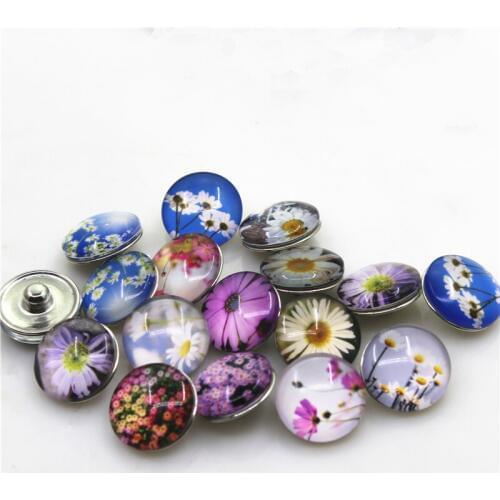 2018 New Arrive 20pcs/lot Mix Glass Daisy Flowers Snap Buttons Diy 18mm Snap Button Jewelry Fit Bracelet Snaps Jewelry Charms