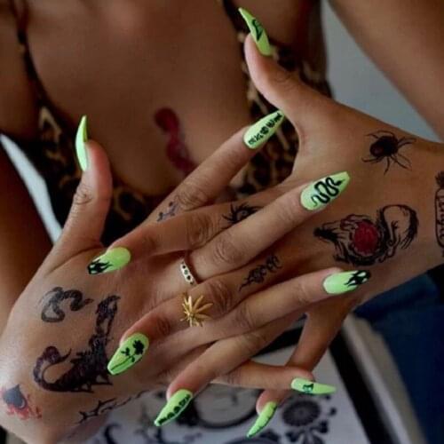 24PCS Long Ballerina Patches Nail Stickers Snake Butterfly False Nails Design Artificial Finished Fake Nails With Press Glue