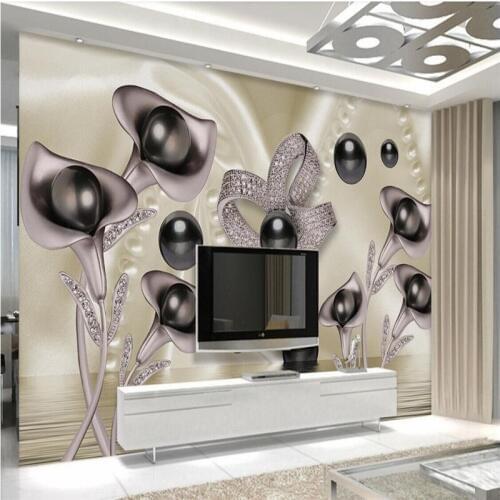 3d calla lily butterfly water wave reflection TV background wall professional production wallpaper mural custom photo wall