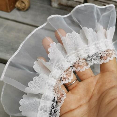 4Yds/lot 7cm wide off-white three-layer chiffon organza pleated lace trendy clothing hat cuff collar collar accessory lace AC144