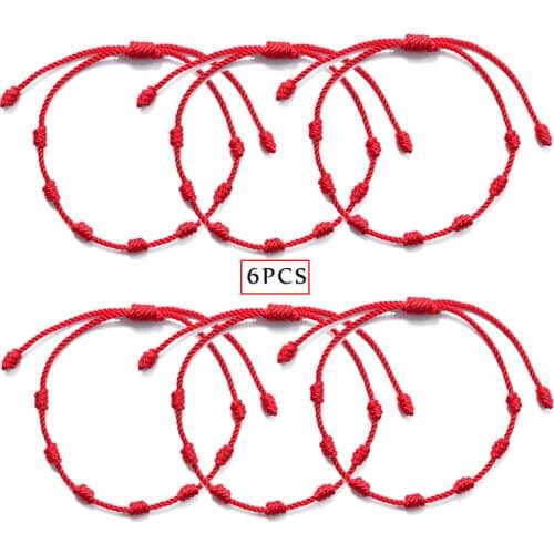 6PCS 7 Knots Red String Bracelet Protection Evil Eye Good Luck Amulet for Success and Prosperity Friendship Bracelet For Couple