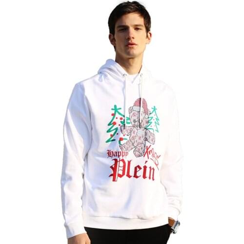 AlexPlein Men Clothing White Teddy Bear Rhinestones Sweatshirt Oversize Aesthetic Man Fashion One Piece Zipper Streetwear Casual