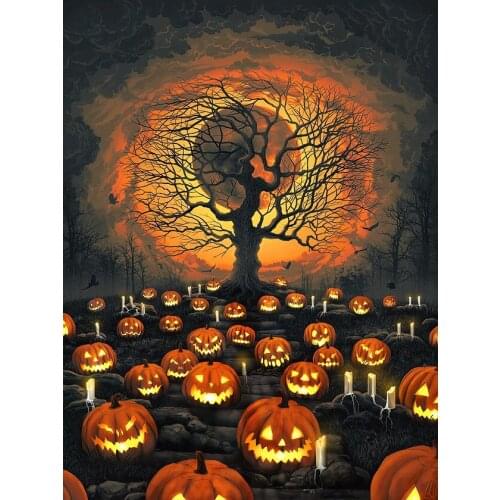 JMINE Div 5D Pumpkin Tree Moon halloween Full Diamond Painting cross stitch kits art Scenic 3D paint by diamonds