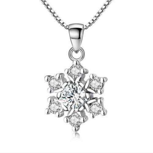 KOFSAC New Fashion 925 Silver Chain Necklace Pendant Luxury Crystal CZ Snowflake Necklaces for Women Jewelry Gifts Bijoux E184
