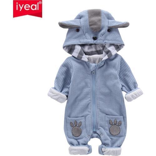 IYEAL New Autumn Winter Baby Rompers Cute Hooded Cartoon Ear Infant Girl Boy Jumpers Kids Toddler Baby Boy Outfits Clothes