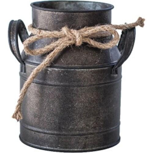 1PC Shabby Chic Metal Iron Decorative Vintage Rustic Vase Milk Can Country Jug for Bedroom Kitchen Living Room