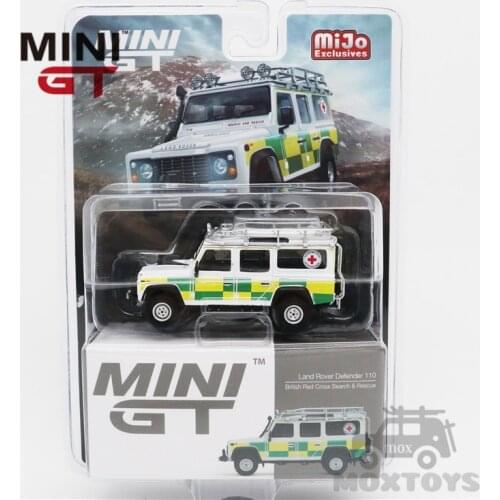 Pre-order MINI GT 1:64 Land Rover Defender 110 British Red Cross Search & Rescue RHD Diecast Model Car