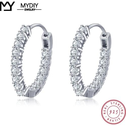 Trendy 925 Sterling Silver Hoop Earrings for Women Sparkling Cubic Zirconia Wedding Jewelry Gift for Girls MYDIY