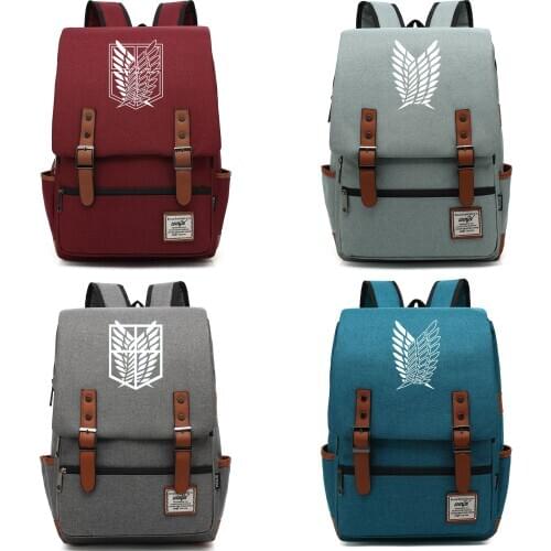 B0802 Fashion Anime Wings Attack Titan Buckle Children School bag Teenagers Student Schoolbags Women Bagpack Men Backpack