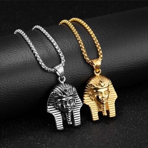 Men Hip hop Pendant Stainless steel Egyptian Pharaoh Head Pendant Necklaces Chain Punk Jewelry xlct019
