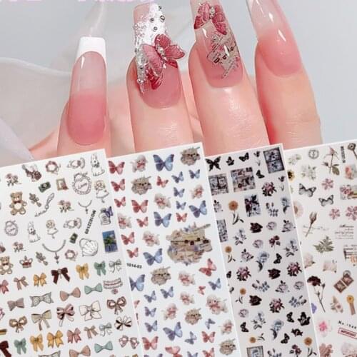 Nail Art Bow Sticker Cute Bear Waterproof Sheep Toy Kawaii Rabbit Style Hot Flower Butterfly Ice Cube Decoration Children Palace