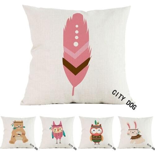 Tribe Woodland Animal Owl, rabbit, bear Linen Cushion Cover Decorative Pillow Case For Chair Sofa Home Decor Throw Pillows