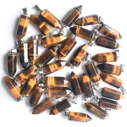 2020 fashion hot sale top quality natural tiger eye stone hexagonal pillar charms pendants 50pcs/lot Wholesale free shipping