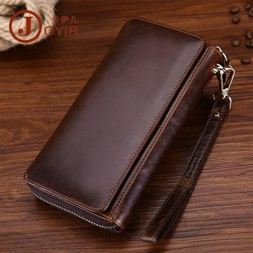 Genuine Leather Leather Head Layer Cowhide Leisure Retro Vintage Genuine Long Multi-Card Position Men Wallets Leisure Men Bags