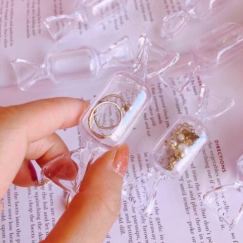 Candy Shape Transparent Jewelry Storage Box Desktop Small Items Storage Box Travel Home Portable Earrings Necklace Storage Box