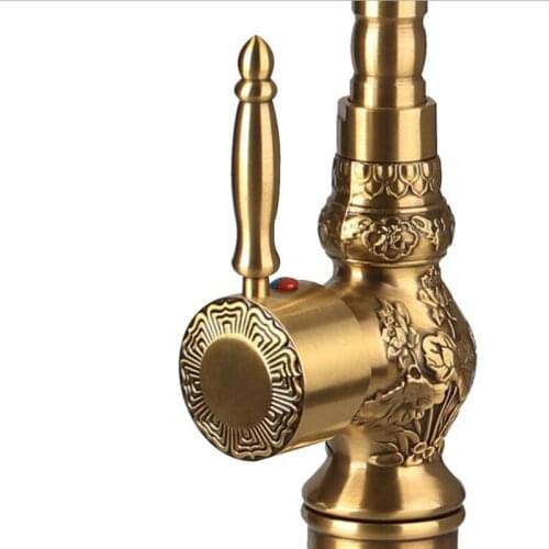 Vidric Deck Mounted Antique Brushed Bronze Bathroom Faucet Basin Height up Carved Faucet Hot and Cold Mixer tap 360 rotating