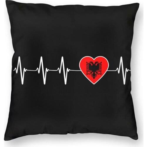Luxury Albanian Heartbeat Albania Flag Throw Pillow Case Home Decor Square Cushion Cover 45x45 Pillowcover For Living Room