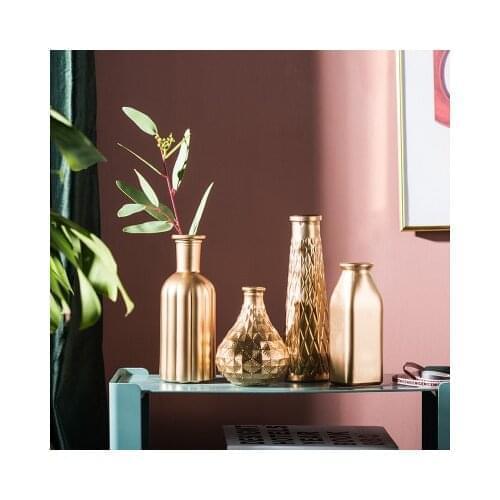 Nordic Golden Glass Vase Home Decor Flower Vase European Room Decor Wedding Decoration Hydroponic Plants Container Ornaments