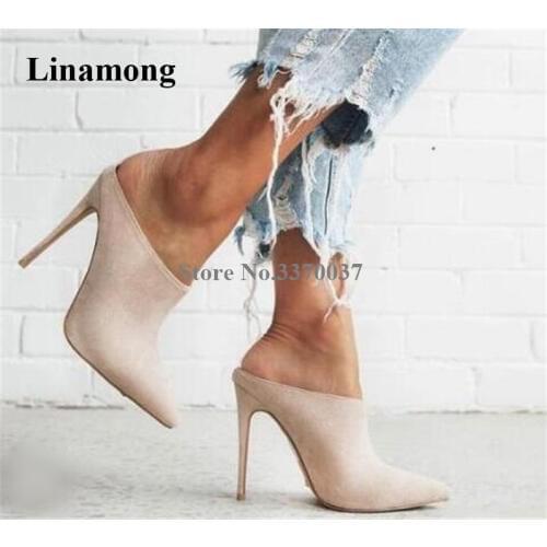 Spring Summer New Fashion Heel Out Pointed Beige Suede Leather Stiletto Heel Pumps White Slip-on Super High Heels Dress Shoes