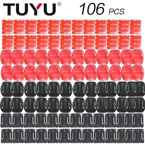 TUYU 106 Pcs Flat Curved Base Adhesive Mount 3M Stickers for GoPro Accessories Go Pro Hero 6 5 324 Session Xiaoyi 4K SJ4000 h9
