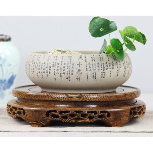 Decoration base solid wood bracket teapot flower pot vase odd stone fish tank incense burner Buddha statue red wooden round base